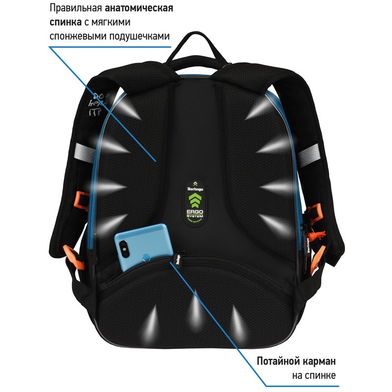 Ранец Berlingo Expert Mini «Beat» 36×27×14см, 2 отделения, 2 кармана, анатомическая спинка, мешок для обуви