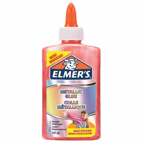 превью Клей канцелярский Elmers «Metallic Glue», 147мл, для слаймов, розовый, металлик