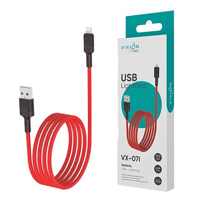 Кабель USB – Lightning 8 pin, 1 м, VIXION PRO VX-07i, для зарядки и передачи данных, красный, 01192