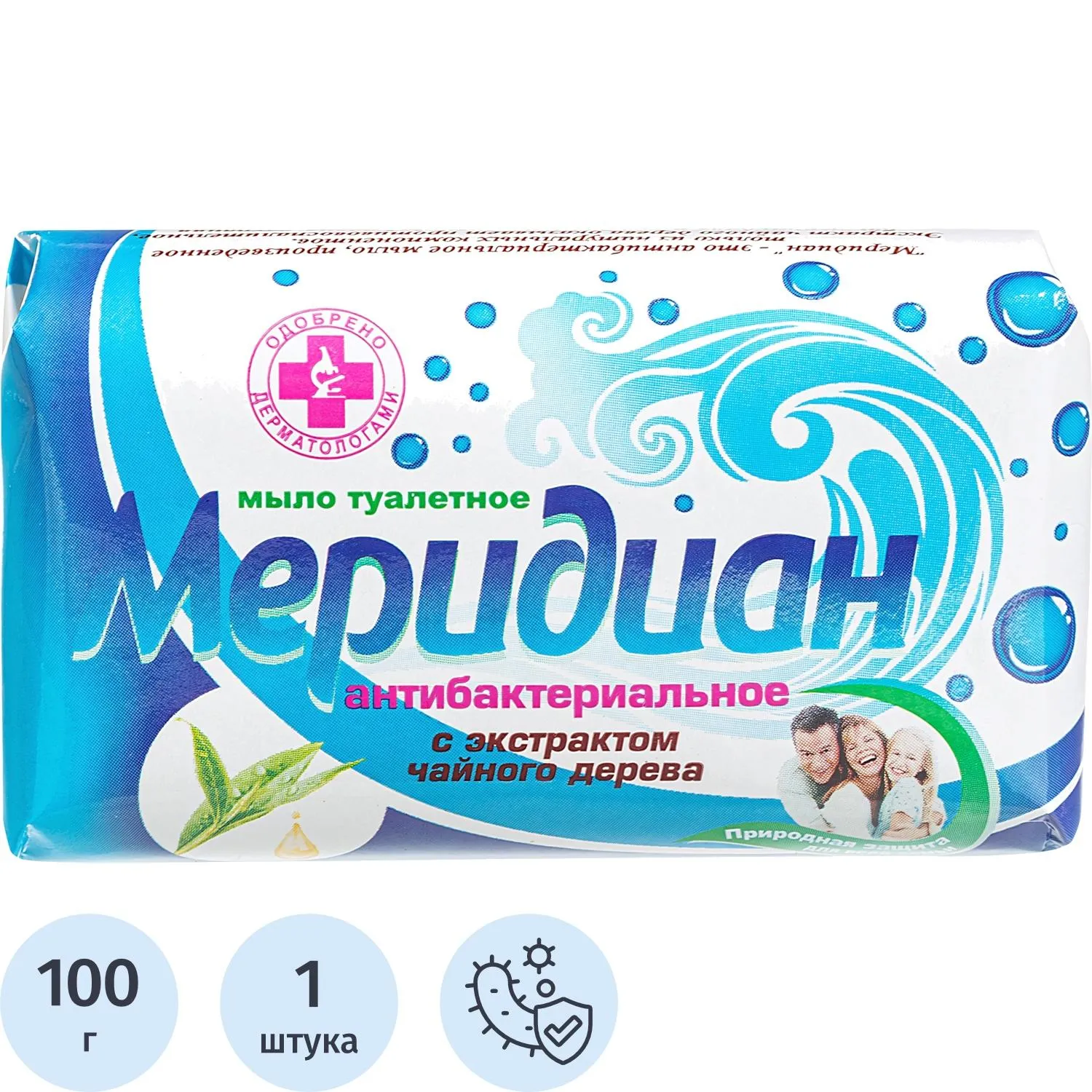 превью Мыло туалетное Меридиан Антибактериальное с экстрактом чайного дерева 100 г