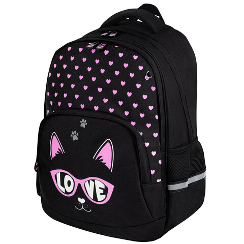 превью Рюкзак BRAUBERG SOFT, 2 отделения, 3 кармана, «Cool cat», СВЕТЯЩИЙСЯ, 40×31х15 см