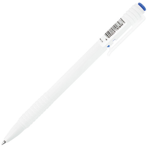 Ручка шариковая масляная автоматическая BRAUBERG «White», СИНЯЯ, корпус белый, узел 1 мм, линия письма 0.5 мм