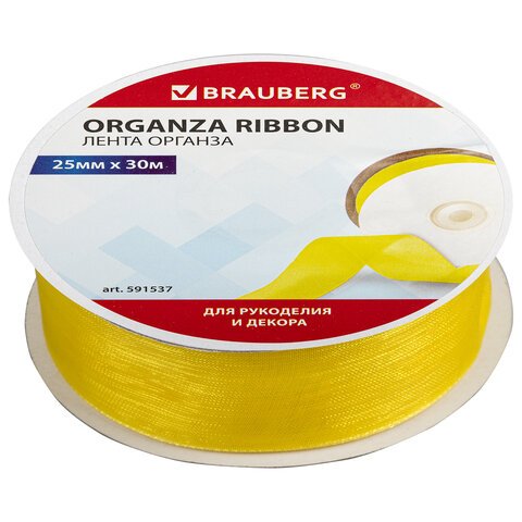 превью Лента органза ширина 25 мм, длина 30 м, желтая, BRAUBERG