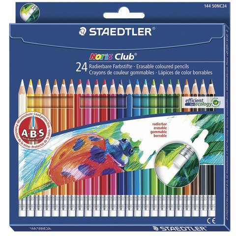 превью Карандаши цветные с резинкой STAEDTLER (Германия) «Noris club», 24 цвета, заточенные, подвес