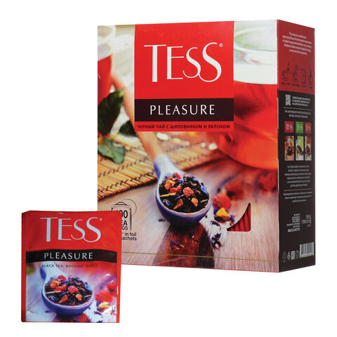 превью Чай TESS «Pleasure», черный с шиповником и яблоком, 100 пакетиков по 1.5 г