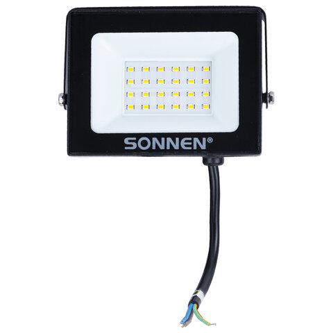 Прожектор светодиодный 20 Вт, 6500 К, 1600 Лм, IP65, 122×84x26 мм, черный, SONNEN