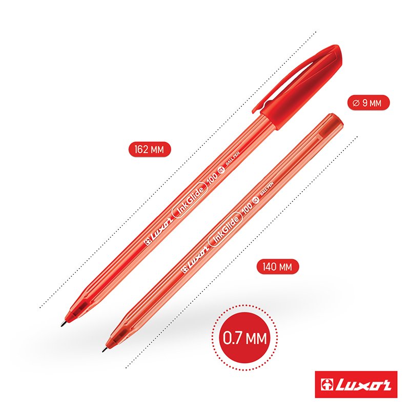 Ручка шариковая Luxor «InkGlide 100 Icy» красная, 0.7мм, трехгран. 