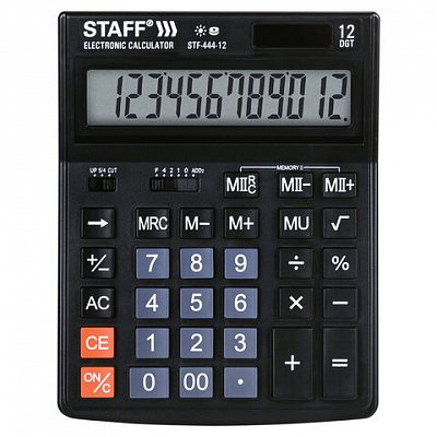 Калькулятор STAFF настольный STF-444-12, 12 разрядов, двойное питание, 199×153 мм