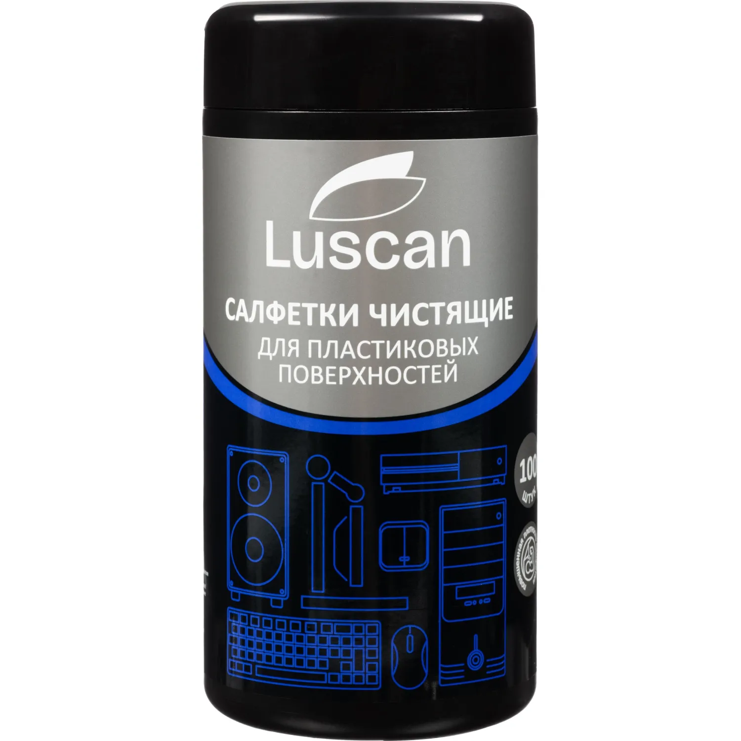 Салфетки влажные для пластиковых поверхностей Luscan двойная плотность с антистатическим эффектом (100 штук в тубе)