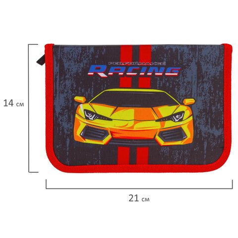 Пенал с наполнением BRAUBERG, 1 отделение, откидная планка, 24 предмета, 21×14 см, «Perfomance Racing», 229292