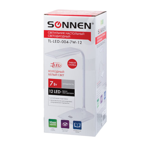 Светильник настольный SONNEN TL-LED-004-5W-12, на подставке, светодиодный, 5 Вт, 12 LED, белый