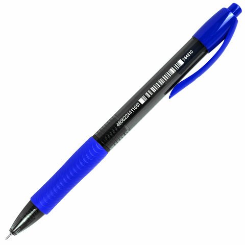 Ручка шариковая автоматическая с грипом BRAUBERG OFFICE STYLE, СИНЯЯ, игольчатый наконечник 0.7мм, линия 0.35мм, тонированный корпус
