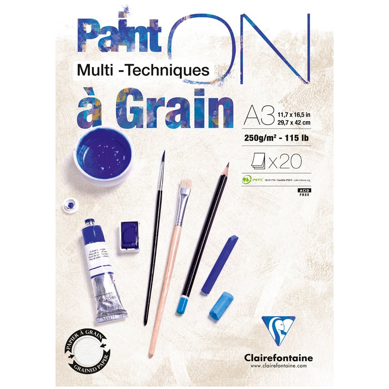 превью Скетчбук - альбом для смешанных техник 20л., А3, на склейке Clairefontaine «Paint'On with grain», 250г/м2, экстра-белый