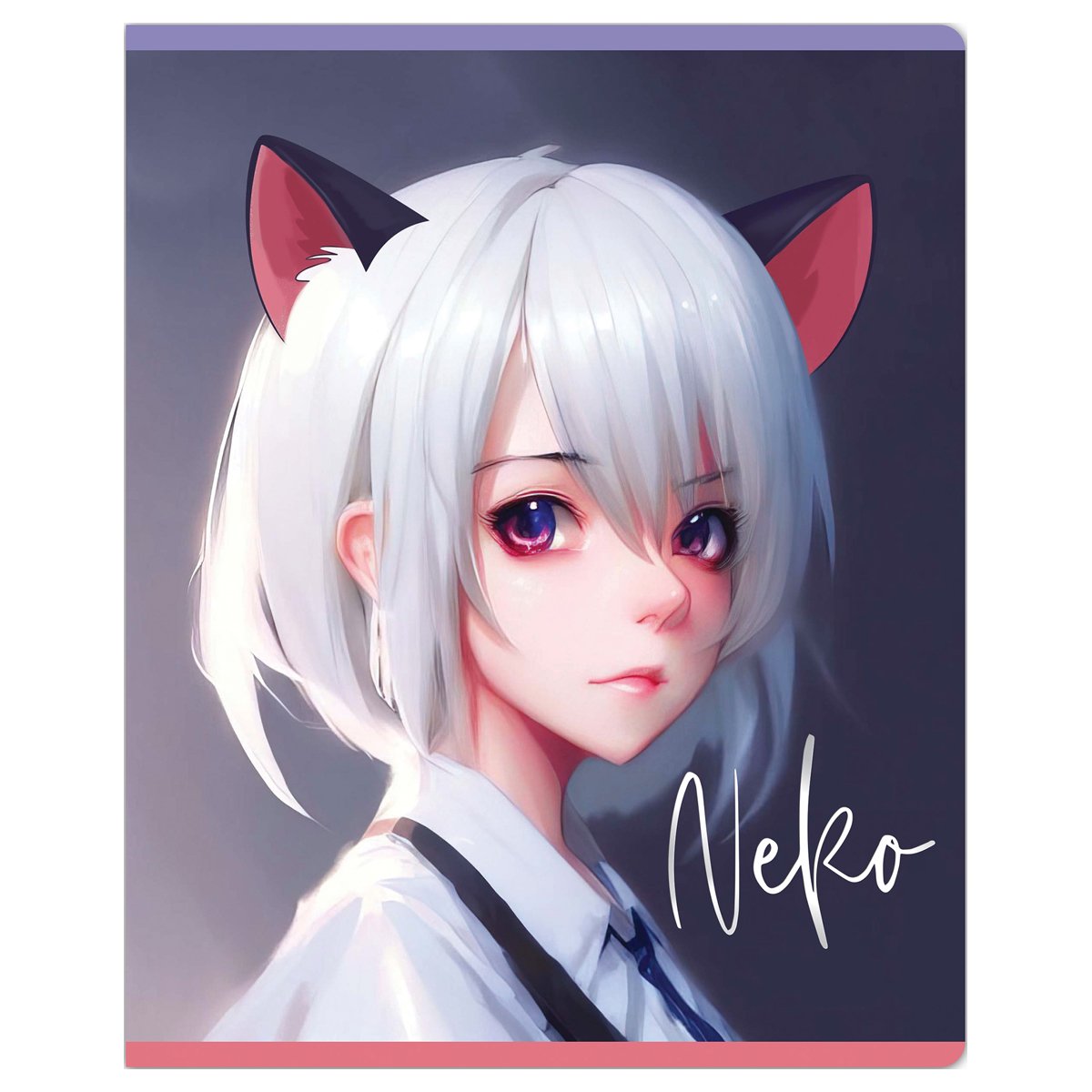 Тетрадь 48л., клетка MESHU «Neko», софт-тач ламинация, тиснение фольгой