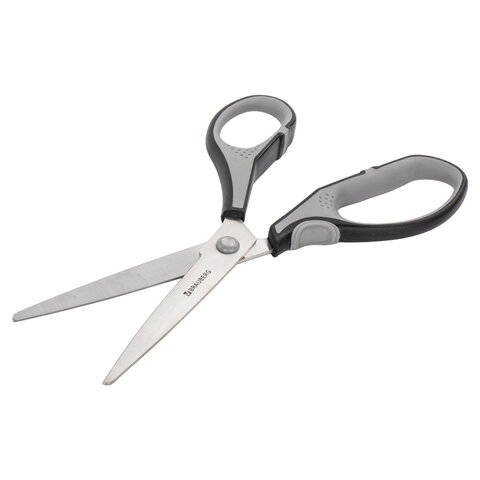 Ножницы BRAUBERG SUPER, 230 мм, серо-черные, 2-х сторонняя заточка