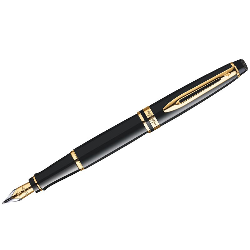 превью Ручка перьевая Waterman «Expert Black Lacquer GT» синяя, 0.8мм, подарочная упаковка