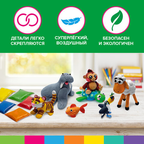 Пластилин супер лёгкий воздушный застывающий 12 цветов, 120 г, 3 стека, BRAUBERG KIDS