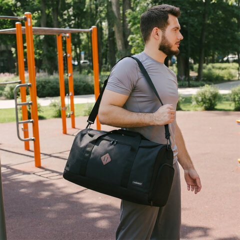 Сумка спортивная HEIKKI MOVE RENOWNED (ХЕЙКИ), отделение для обуви, черная, 28×51x26 см