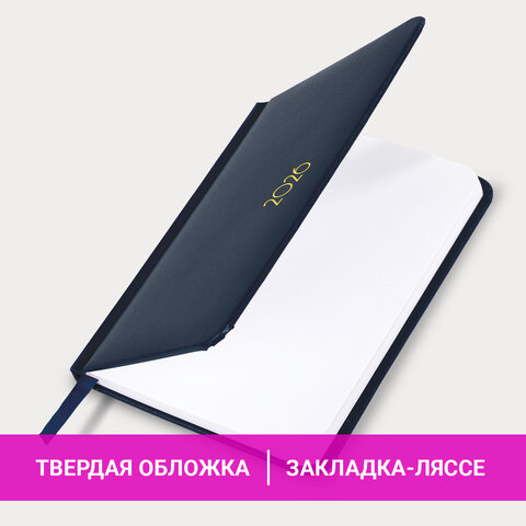 Еженедельник датированный 2026, МАЛЫЙ ФОРМАТ, 95×155 мм, А6, BRAUBERG «Select», балакрон, темно-синий
