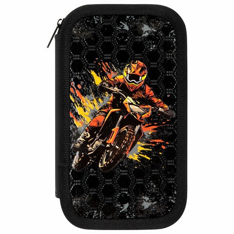 Пенал ЮНЛАНДИЯ, 2 отделения, ламинированный картон, конгрев, 19×11 см, «Fire moto»