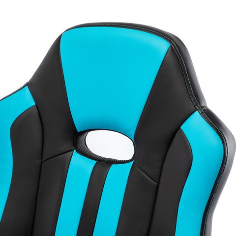 Кресло компьютерное «BRABIX Stripe GM-202», экокожа, черное/голубое