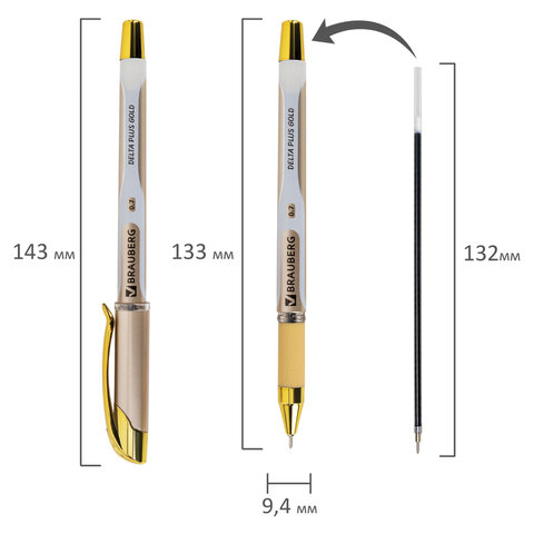Ручка шариковая масляная с грипом BRAUBERG «Delta Plus Gold», СИНЯЯ, пишущий узел 0.7 мм, линия письма 0.35 мм