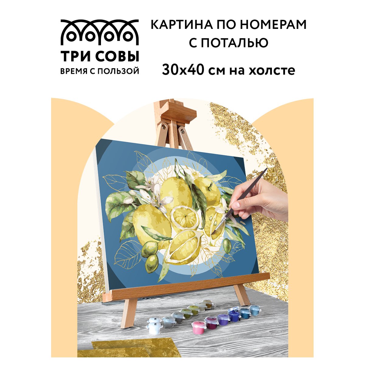 Картина по номерам на холсте ТРИ СОВЫ «Лимоны», 30×40, с поталью, акриловыми красками и кистями