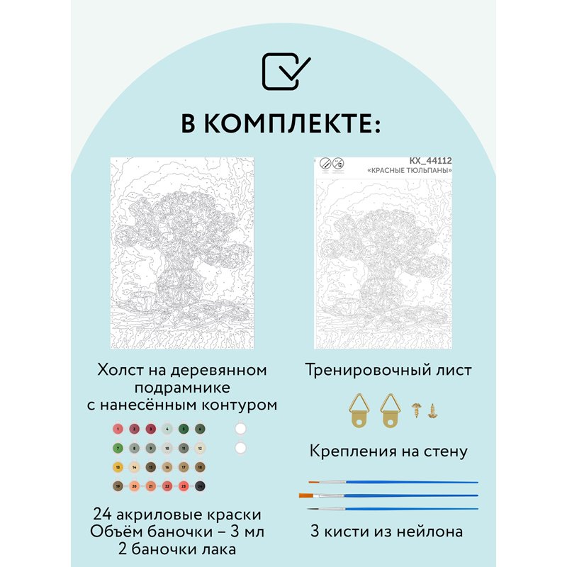 Картина по номерам на холсте ТРИ СОВЫ «Красные тюльпаны», 30×40, с акриловыми красками и кистями