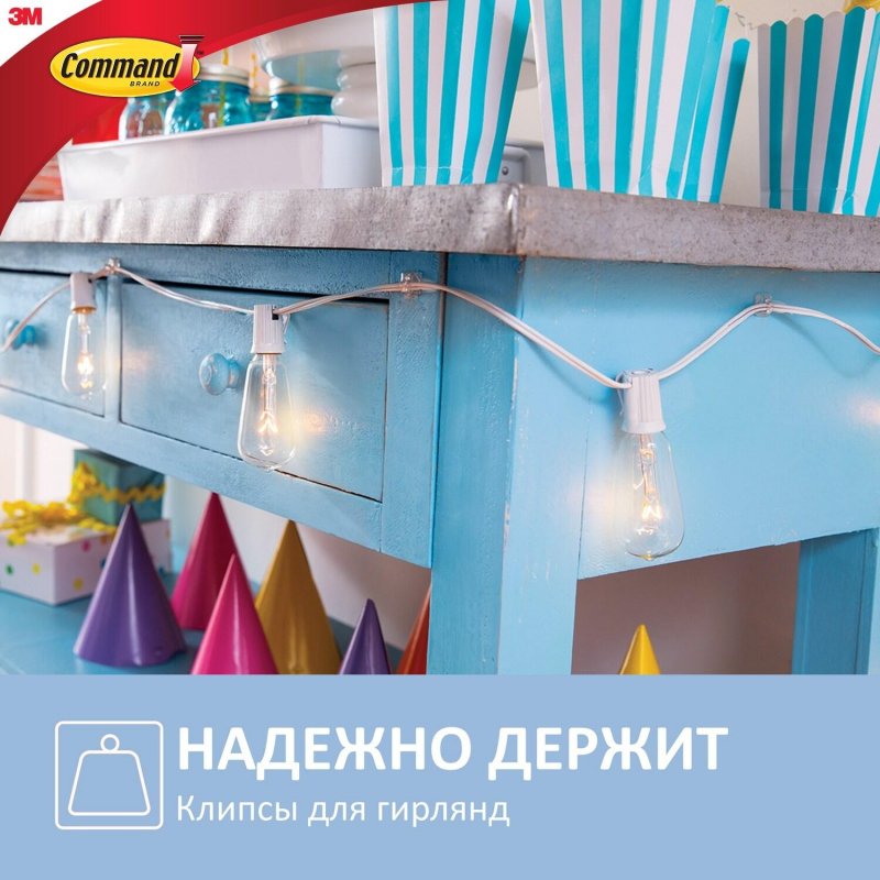 Клейкая лента мини-крючки 3М Command прозрач.,200 г.20 шт.24 полоски