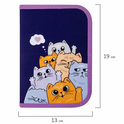 Пенал ПИФАГОР, 1 отделение, 1 откидная планка, полиэстер, 19×13 см, «Cats greetings»