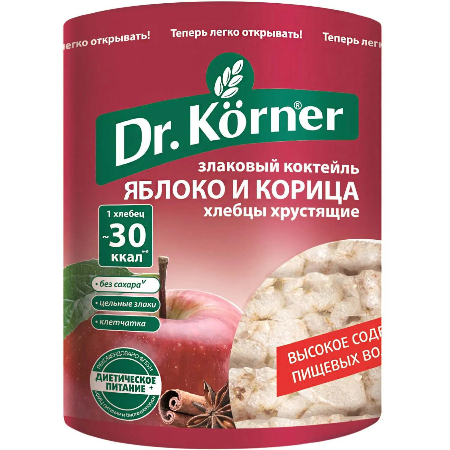 Хлебцы Dr.Korner Злаковый коктейль яблоко с корицей пшеничные 90 г