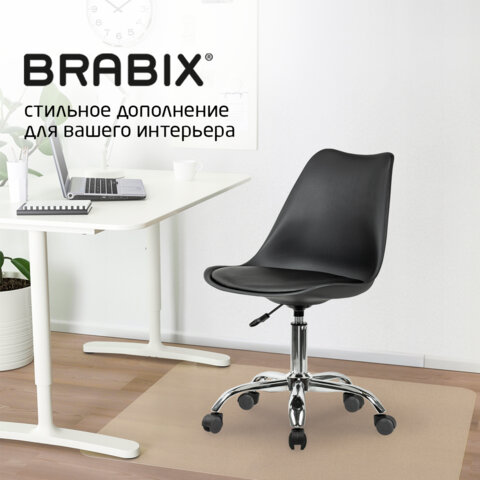 Кресло стул BRABIX «Eames MG-310 CH», хром, пластик черный, экокожа черная
