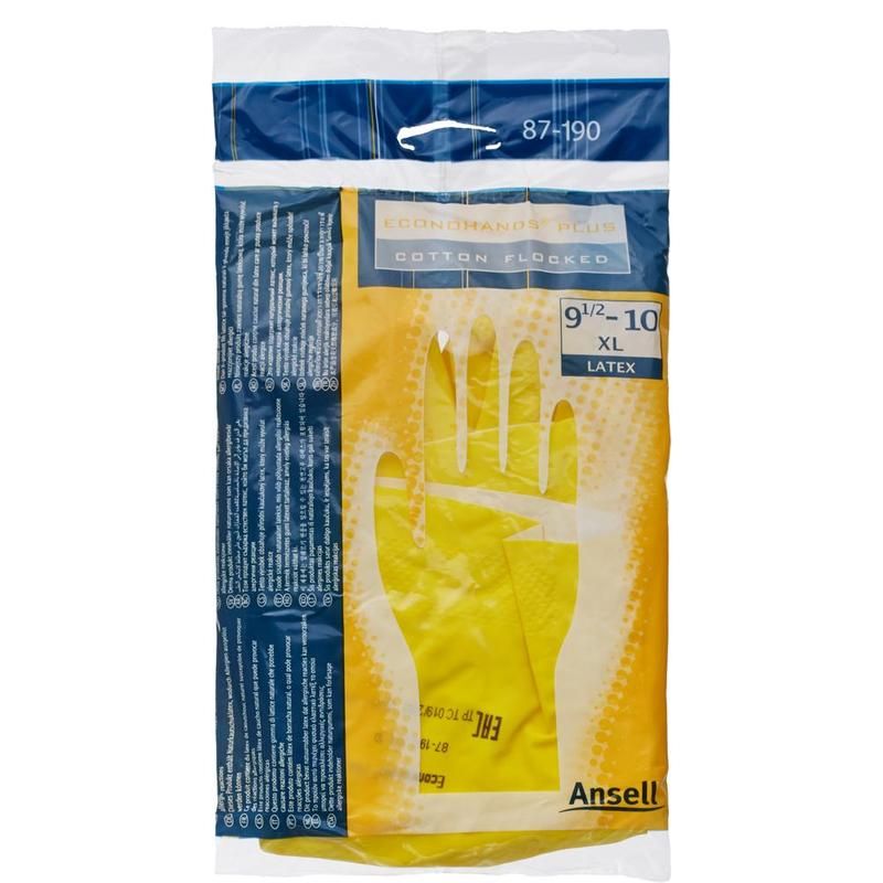 Перчатки Ansell Эконохэндс 87-190 из латекса желтые (размер 10, XL)