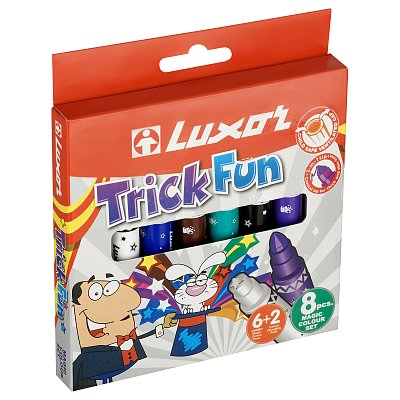 Фломастеры Luxor «Trick Fun », меняющие цвет, утолщенные, 06цв. +2, 8шт., картон, европодвес