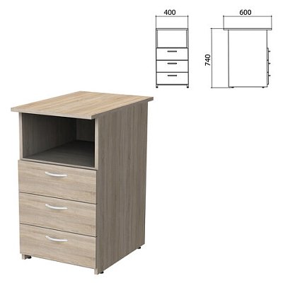 Тумба приставная «Бюджет», 400×600х740 мм, 3 ящика, полка, дуб сонома