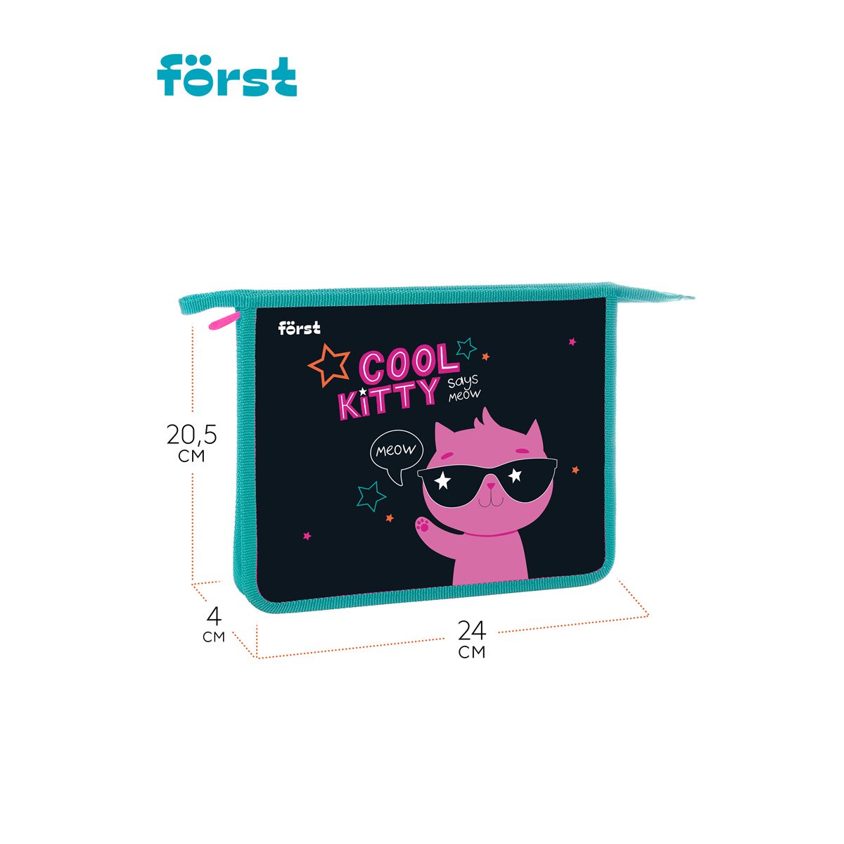 Папка для тетрадей 1 отделение, А5, Först «Cool kitty», 240×205×40мм, пластик, на молнии