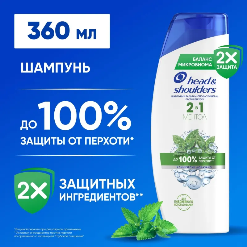 Шампунь-бальзам Head&Shoulders от перхоти Ментол 2в1 360мл