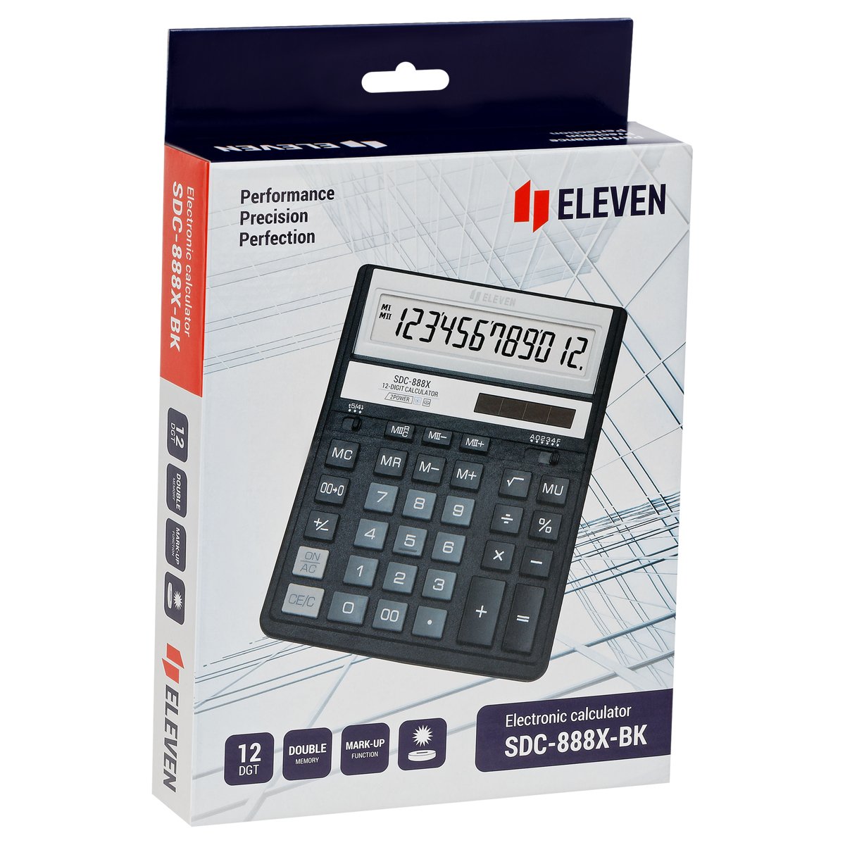 Калькулятор настольный Eleven SDC-888X-BK, 12 разрядов, двойное питание, 158×203×31мм, черный