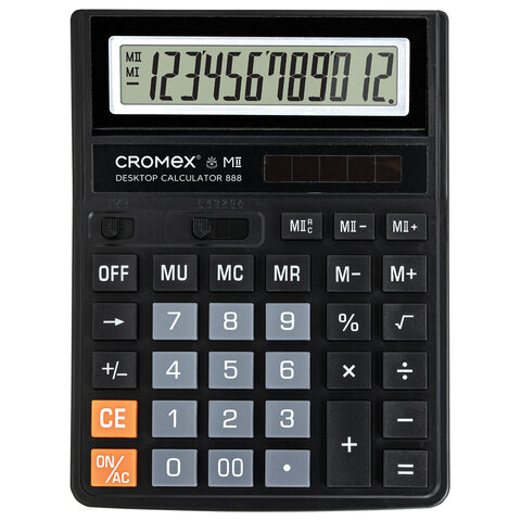 Калькулятор настольный CROMEX 888 (185×145 мм), 12 разрядов, ЧЕРНЫЙ