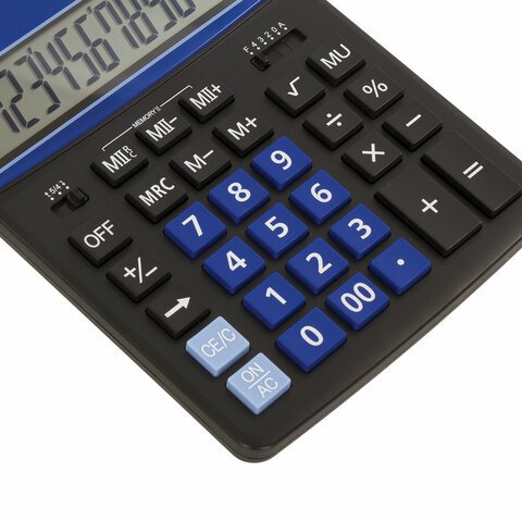 Калькулятор настольный BRAUBERG EXTRA-12-BKBU (206×155 мм), 12 разрядов, двойное питание, ЧЕРНО-СИНИЙ