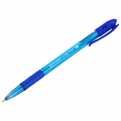 Ручка шариковая масляная с грипом BRAUBERG GLASSY TONE, СИНЯЯ, узел 0.7 мм, линия письма 0.35 мм