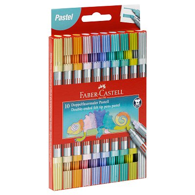 Фломастеры двусторонние Faber-Castell, 10 паст. цв., смываемые, пластик. уп., европодвес