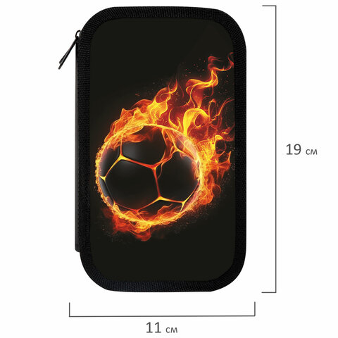 Пенал ЮНЛАНДИЯ, 3 отделения, картон с эффектом soft-touch, 19×11 см, «Fire ball»