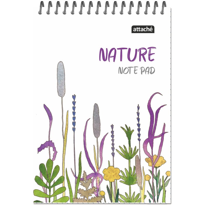 Блокнот А5 60л Attache Nature White flowers клет,65г,100%, греб, карт, ВД-лак