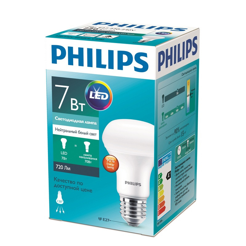 превью Лампа светодиодная Philips 7Вт E27 рефлектор 4000K нейтральный белый свет