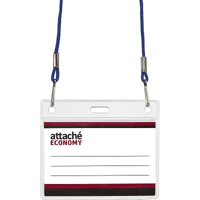 Бейдж Attache Economy 78×96 150мкм, шнур.2заж 45см син, вкладыш 60×90 5шт/уп