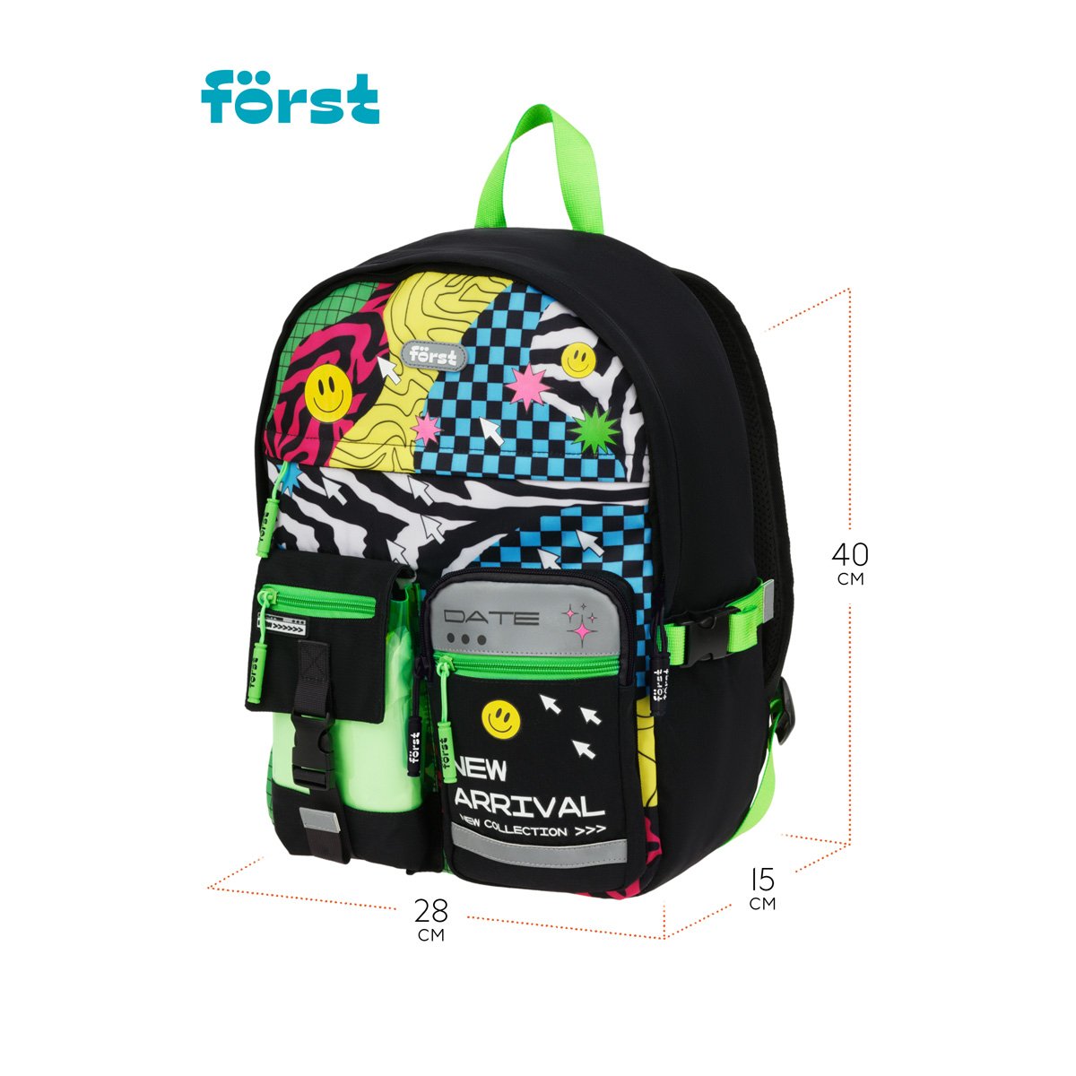 Рюкзак Först F-Teens «Graphic» 40×28×15см, 1 отделение, 7 карманов, уплотненная спинка