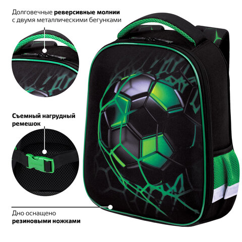 Ранец BRAUBERG KIDS START, 1 отделение, 2 кармана, «Green ball», 35×26х13 см