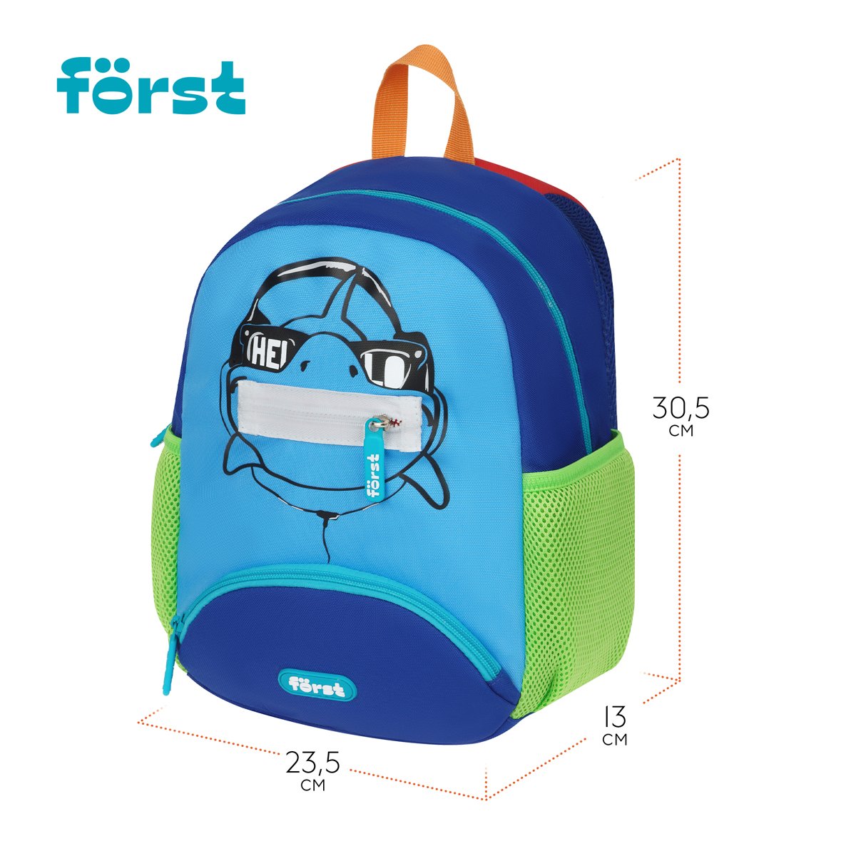 Рюкзак Först F-Kids «Shark» 30×23×13см, 1 отделение, 3 кармана, уплотненная спинка
