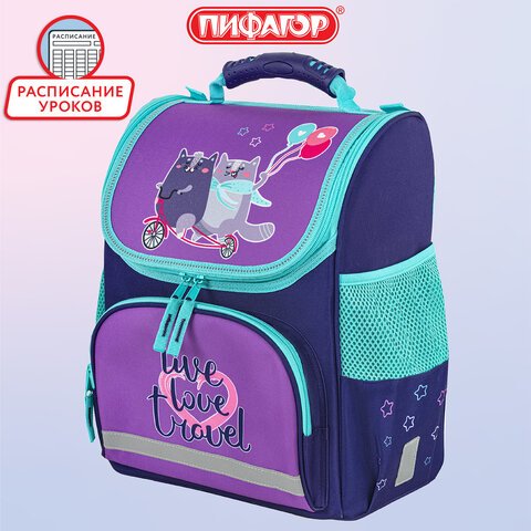 Ранец ПИФАГОР BASIC, 1 отделение, 3 кармана, эргономичная спинка, «Bike cats», 35×28х18 см